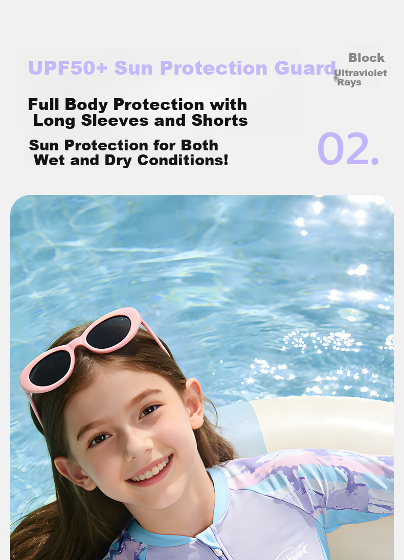LI-NING Youth Girls' One-Piece Long Sleeve Surfing Swimsuit Five-Point Professional Training Swimwear 1341 Blue Purple Size 160 3