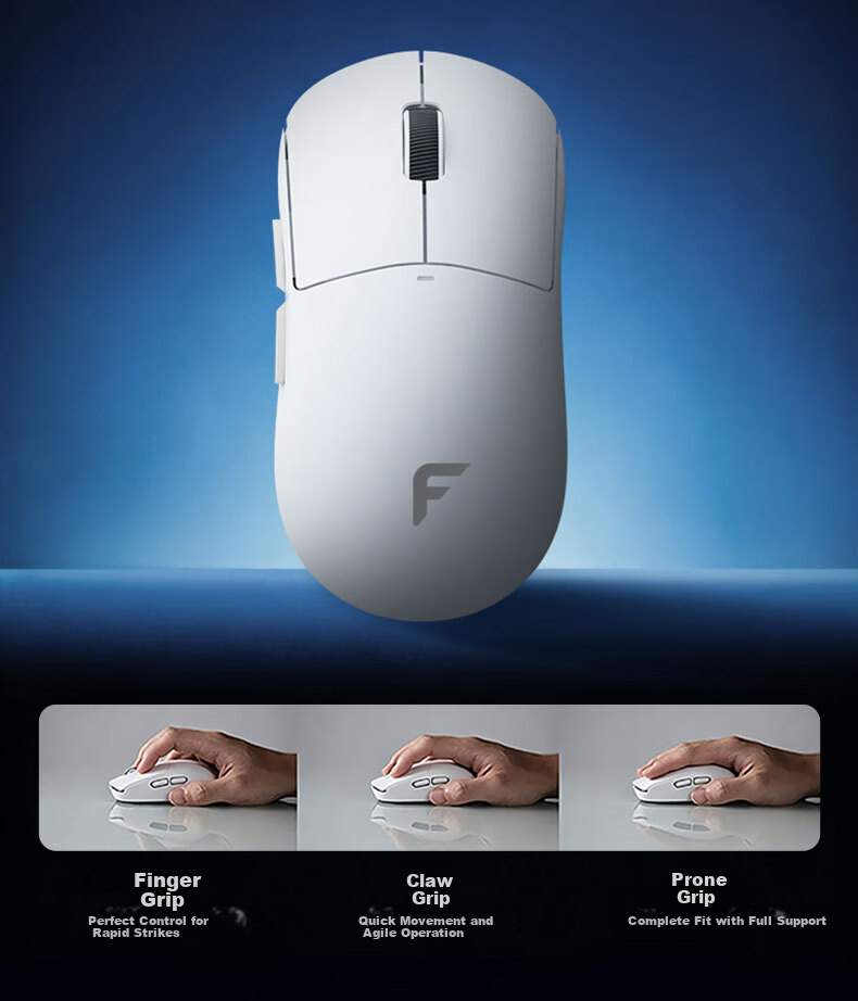 Founder Tri-Mode Gaming Mouse Wired/2.4G/Bluetooth 60G Ultra-Lightweight Feel Small to Medium Hand S205 Esports Chip All-Purpose Gaming Office Mouse G980 Pure White 4