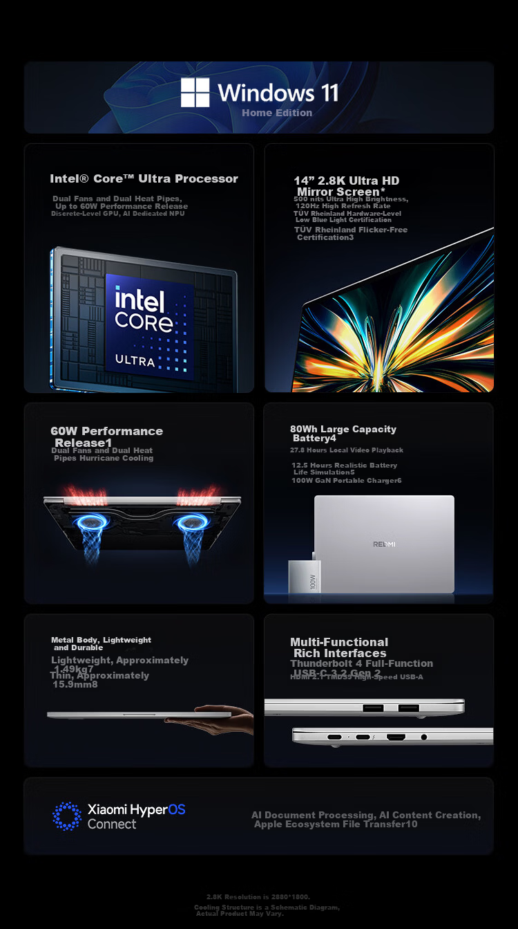 Xiaomi Redmi Book 16 2026 Core Ultra5 2.5K 120Hz High Refresh Rate Lightweight Laptop 32GB 1TB 2