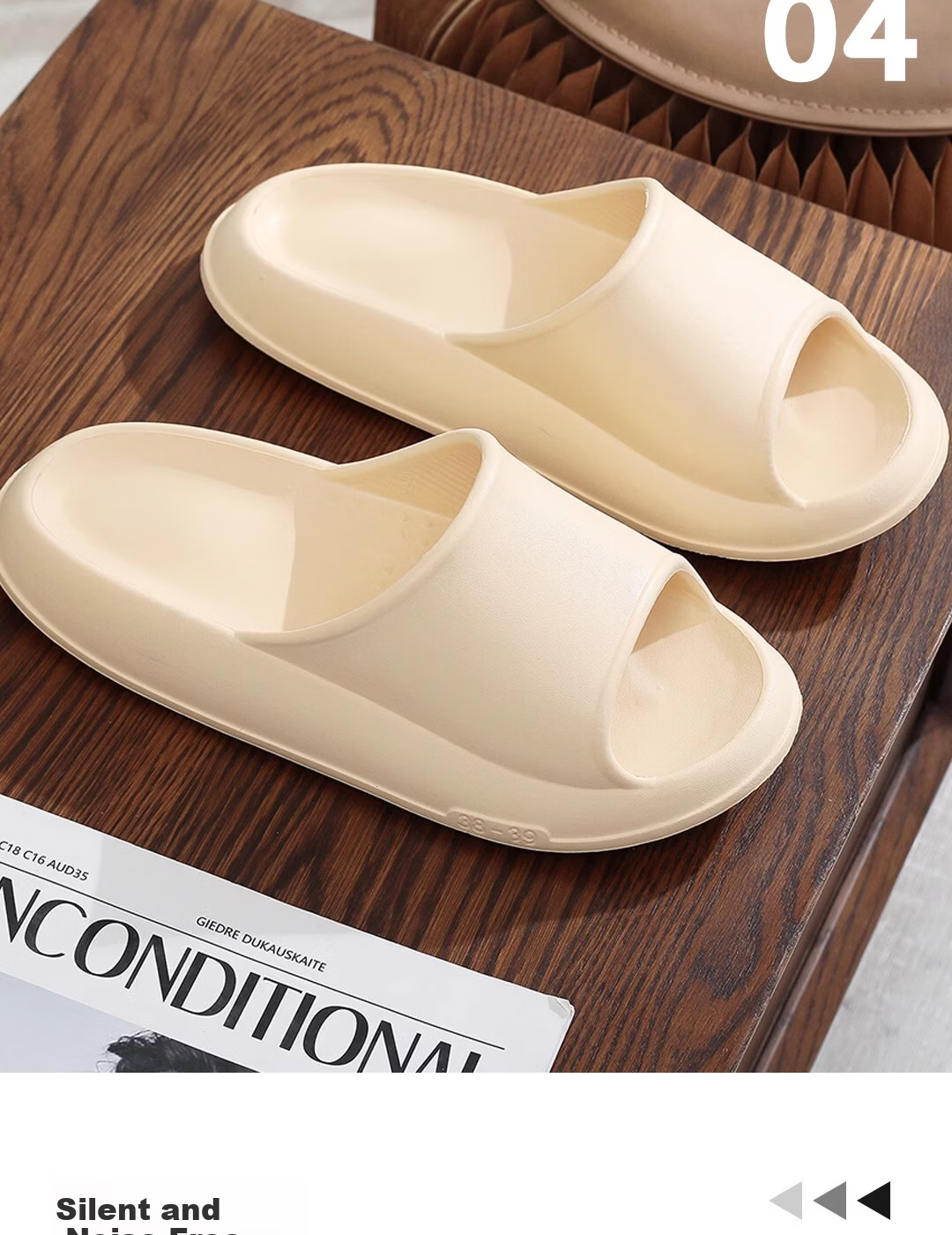 XGGC Men's Indoor Non-Slip Bathroom EVA Thick Sole Slippers Women's Summer Khaki Size 36-37 6