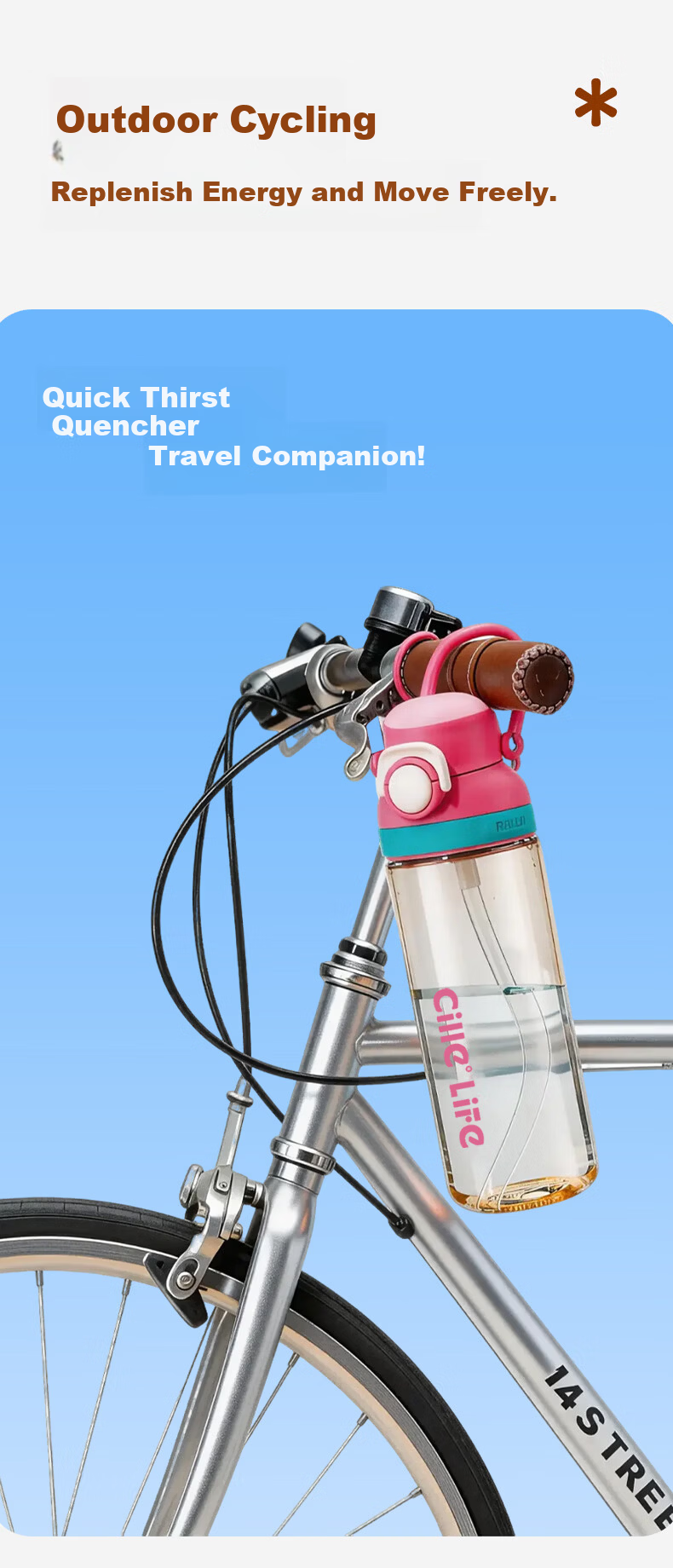 Cille Large Capacity Plastic Water Bottle PPSU High Temperature Resistant Student Dual-Drink Portable Cup Unisex Sports Fitness Bottle 6