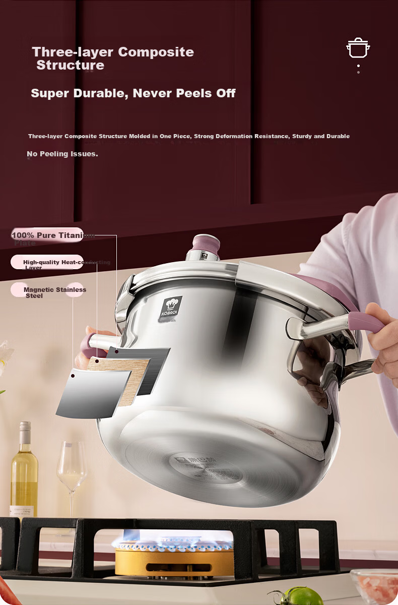KOBACH Pure Titanium Pressure Cooker 5.8L Small Fast Cooking Explosion-Proof Stove Universal 22cm (Red) 4