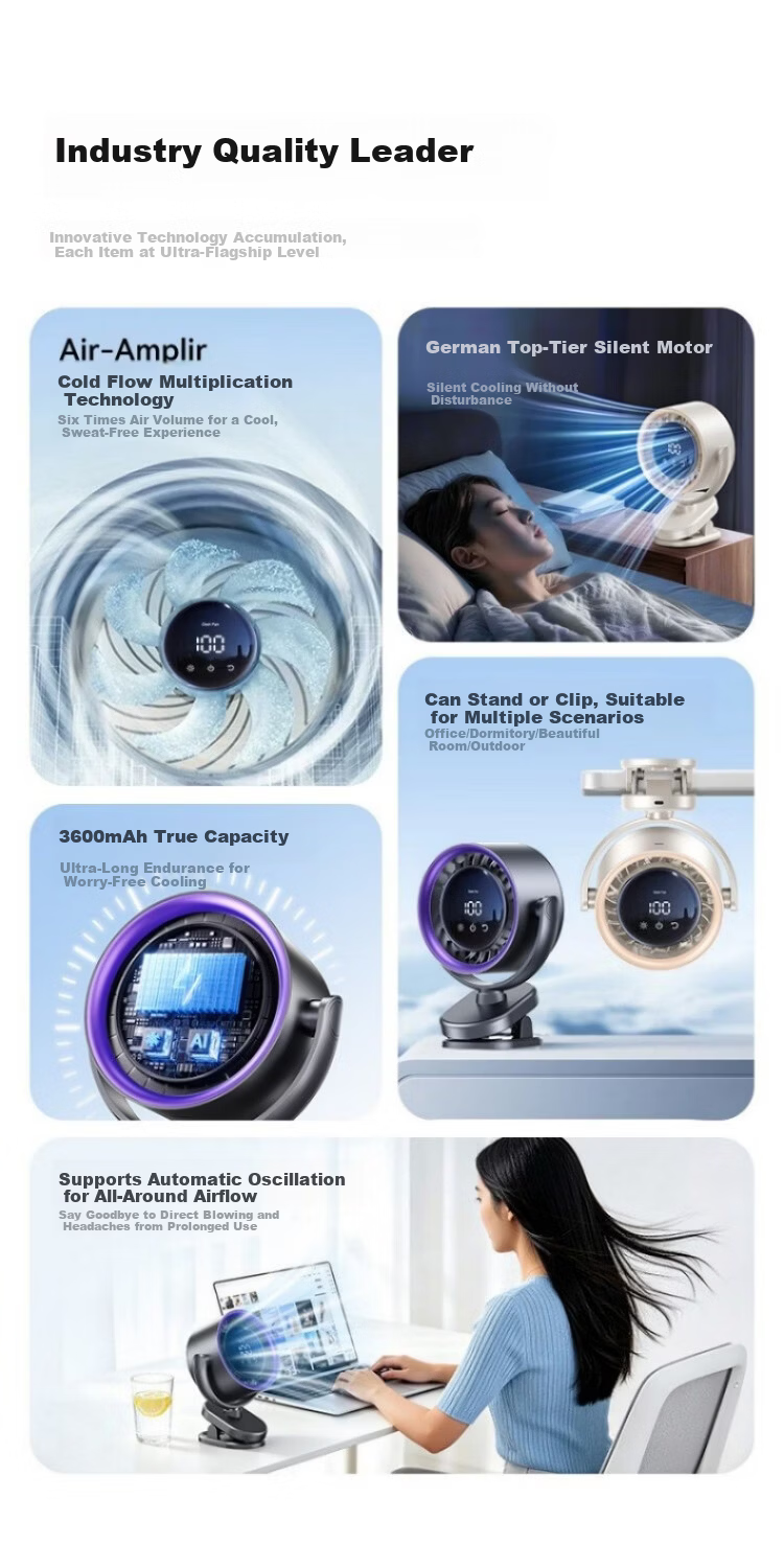 Kumeng Desktop Fan Cooling Small Portable Electric Fan Silent Digital Display Desktop Air Conditioner Circulation Fan Office Student Dormitory Long Battery Life USB Charging 13