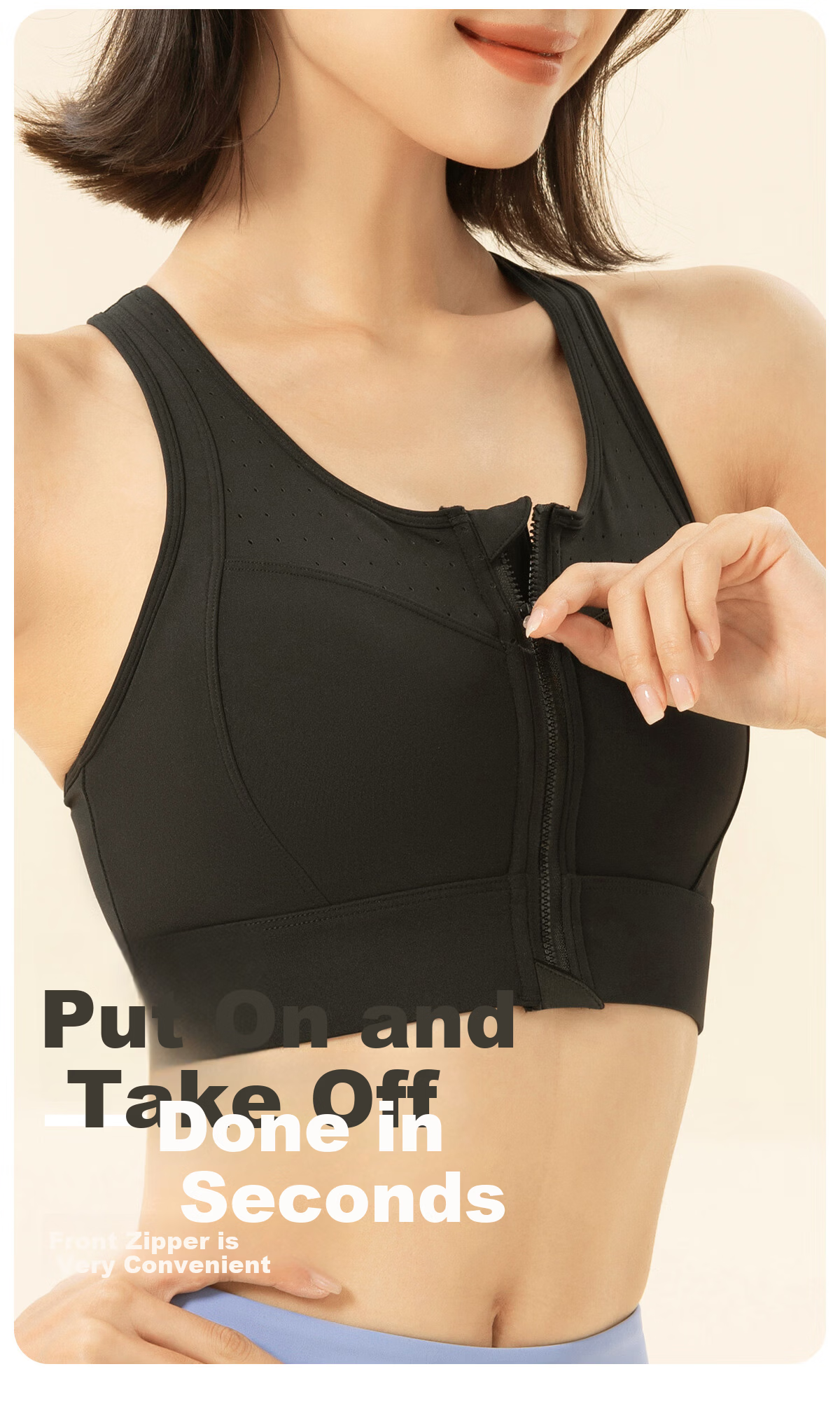 361° Women's Sports Bra Yoga Front Zipper Shockproof Push-Up Fitness Running Anti-Sagging Bra 7