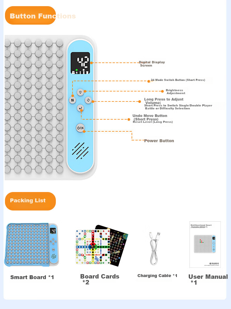 BOSHUJIAN Smart Gobang Board Children's Toy Portable Multifunctional Electronic Game for Boys and Girls 4