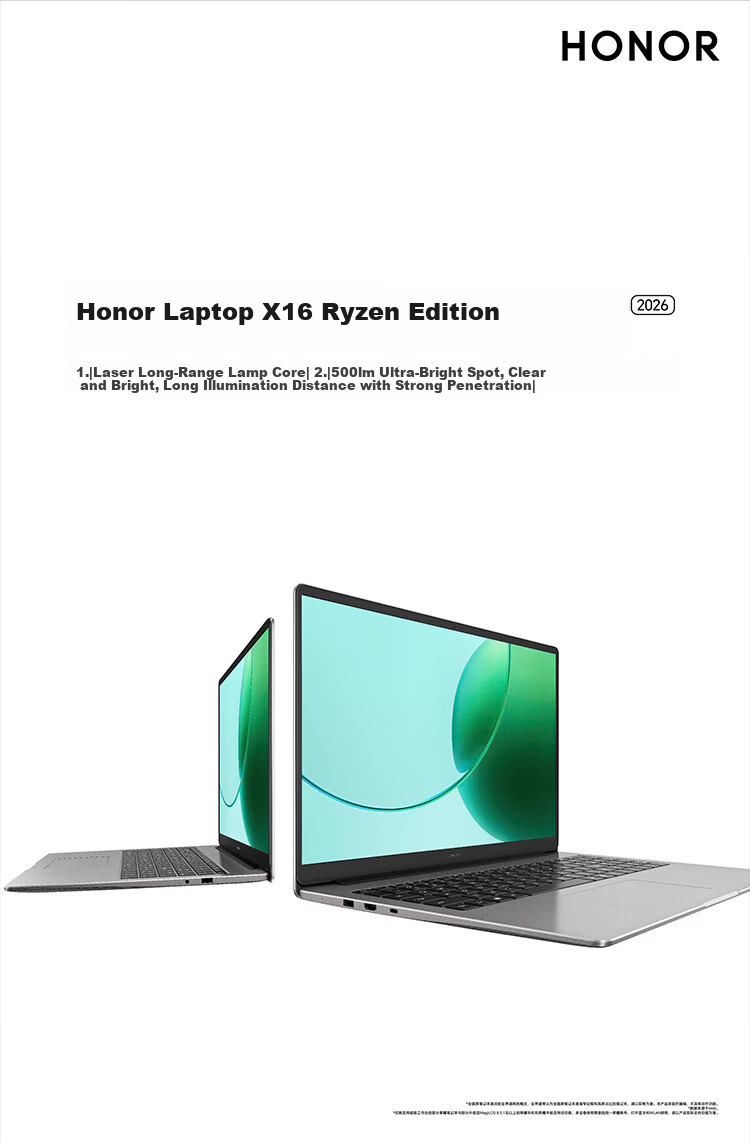 Honor Notebook X16 Ryzen Edition 2026 R7-7735HS High Performance 16GB 512GB Eye Protection Screen 16-inch Lightweight Long Battery Life Laptop 1