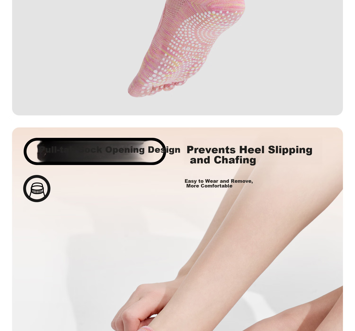 Yottoy Gradient Dyed Non-Slip Yoga Socks for Women Pilates Five-Toe Shoes Summer Indoor Sports Fitness Toe Separator Short - Purple 17