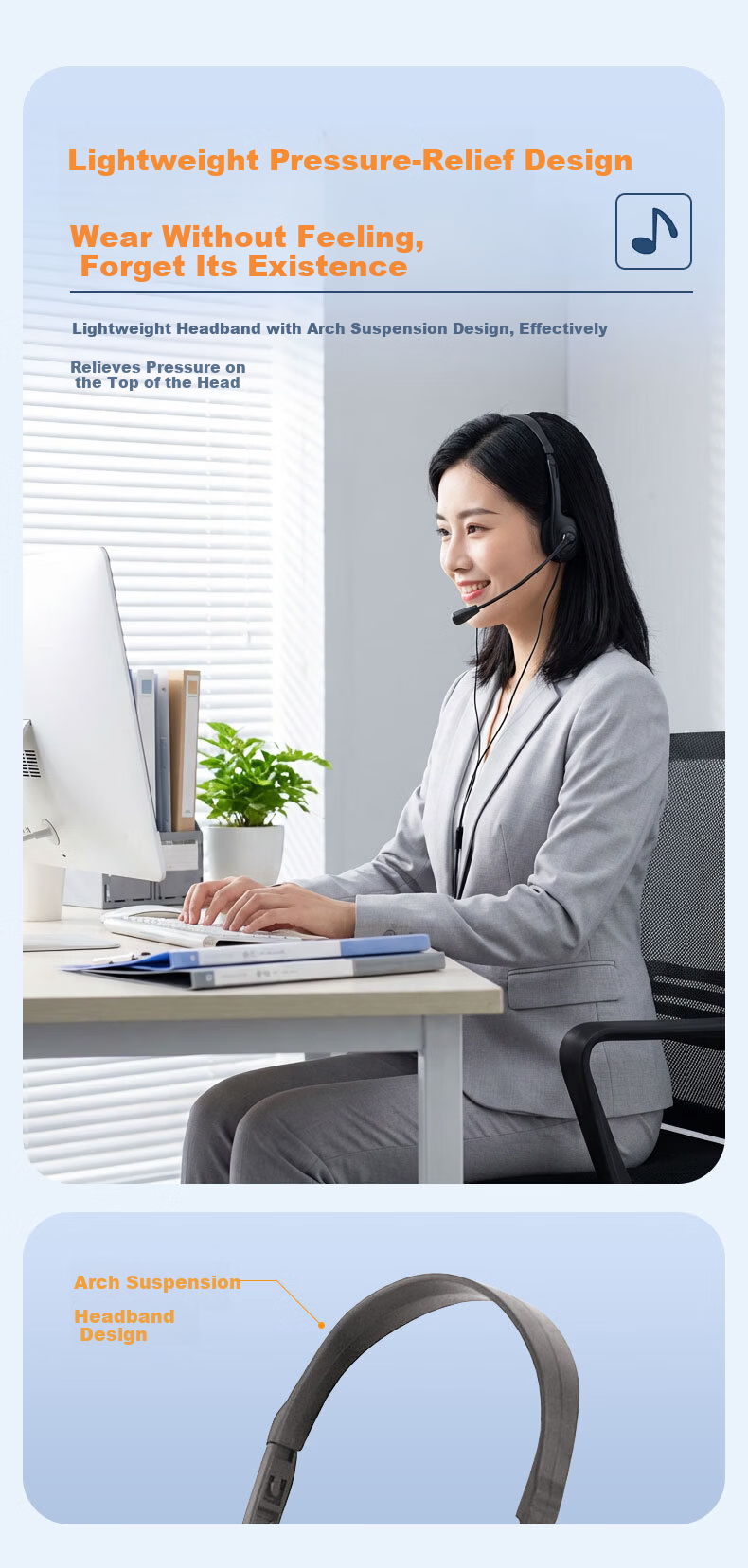 EZHK Customer Service Headset Over-Ear Noise-Cancelling Microphone USB 2-in-1 Desktop Computer Headphones 7