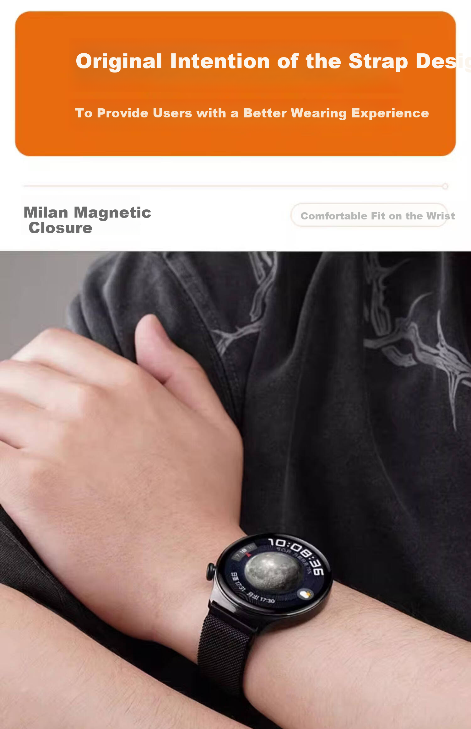 Watchbond Milanese Magnetic Stainless Steel Strap for OPPO Watch X3/X2, Watch 4 Pro/S, 46mm Dial 16