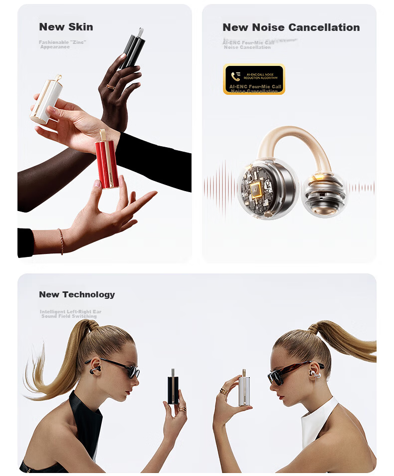Joyroom OC3 Lipstick Bluetooth Earbuds Clip-On Bone Conduction Open-Ear Noise-Cancelling AI Office Translation Device Unisex Gift 15