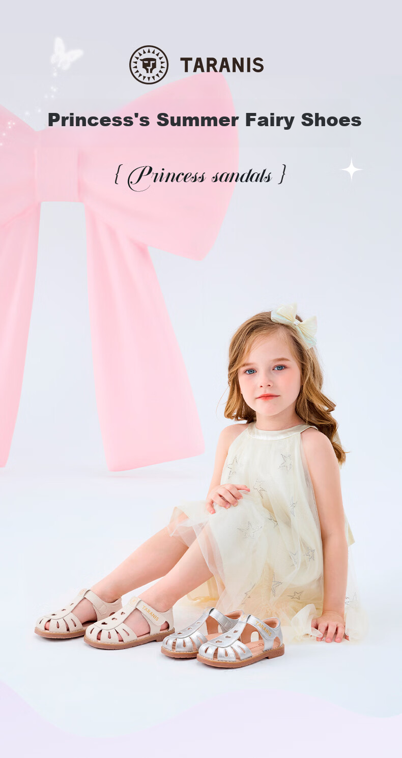TARANIS Kids Princess Sandals Summer New Girls Soft Sole Anti-Friction Fashion Versatile White Leather Shoes Size 29 1