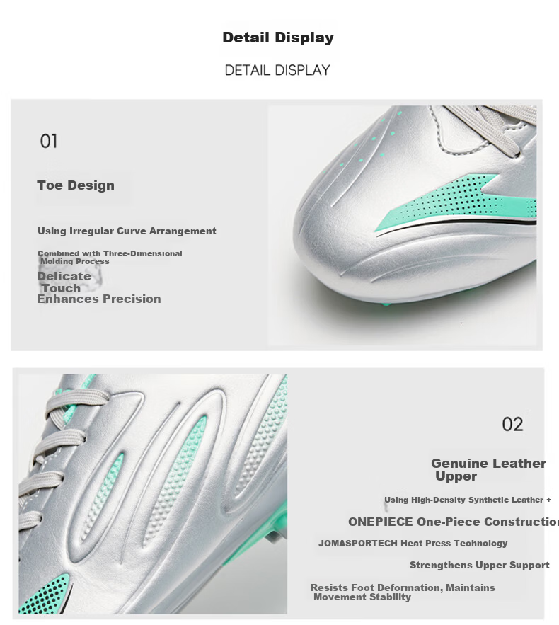 JOMA Men's Soccer Shoes MG Short Studs Adult Youth Student Competition Training Shoes Thunder 3.0 Silver/Green Size 40 14