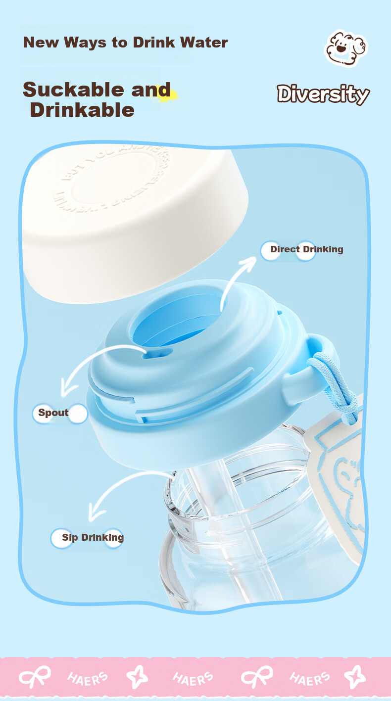 HAERS Glass Cup High-Value Summer Straw Cup for Girls Student Desktop Water Cup Heat-Resistant Suitable for Boiling Water Blue 570ml 3