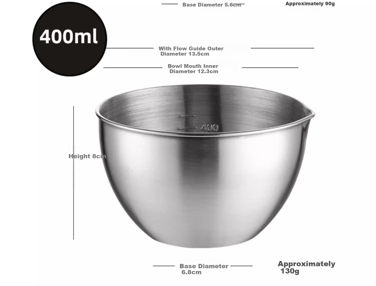 Onlycook 304 Stainless Steel Bowl Food Grade Egg Beating Bowl with Measurement Baking Salad Mixing Bowl Large Bowl - 400ml 6