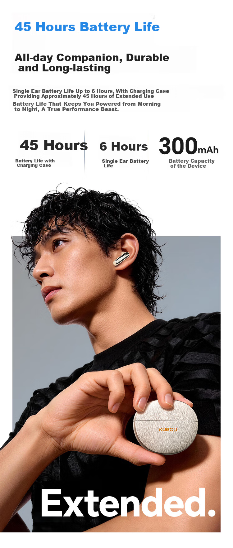 KUGOU M58 True Wireless In-Ear Bluetooth 6.0 Earphones with 4-Mic Call Noise Cancellation, Long Battery Life, Low Latency for Music, Gaming, Sports, Compatible with Huawei, Xiaomi, Oppo 10
