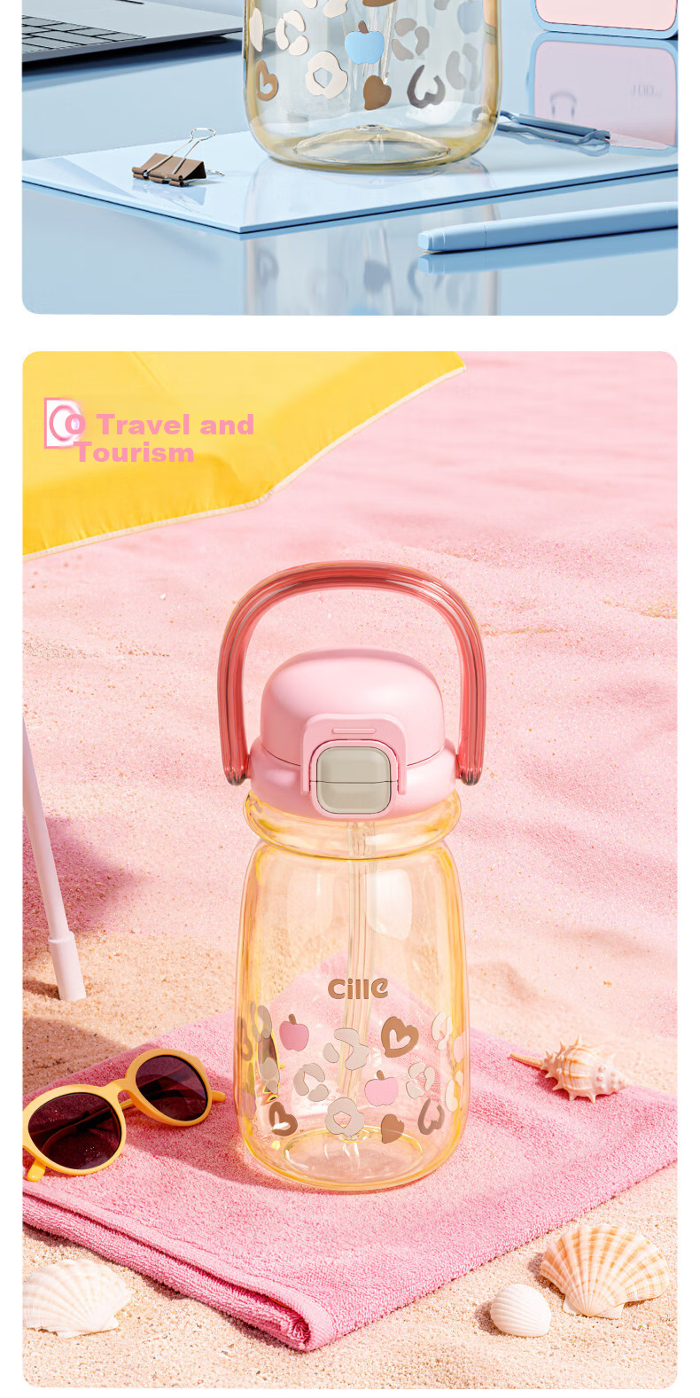 Cille PPSU Straw Cup High-Value Portable Large Capacity Water Bottle for Girls Summer Kids Outdoor Cup 10