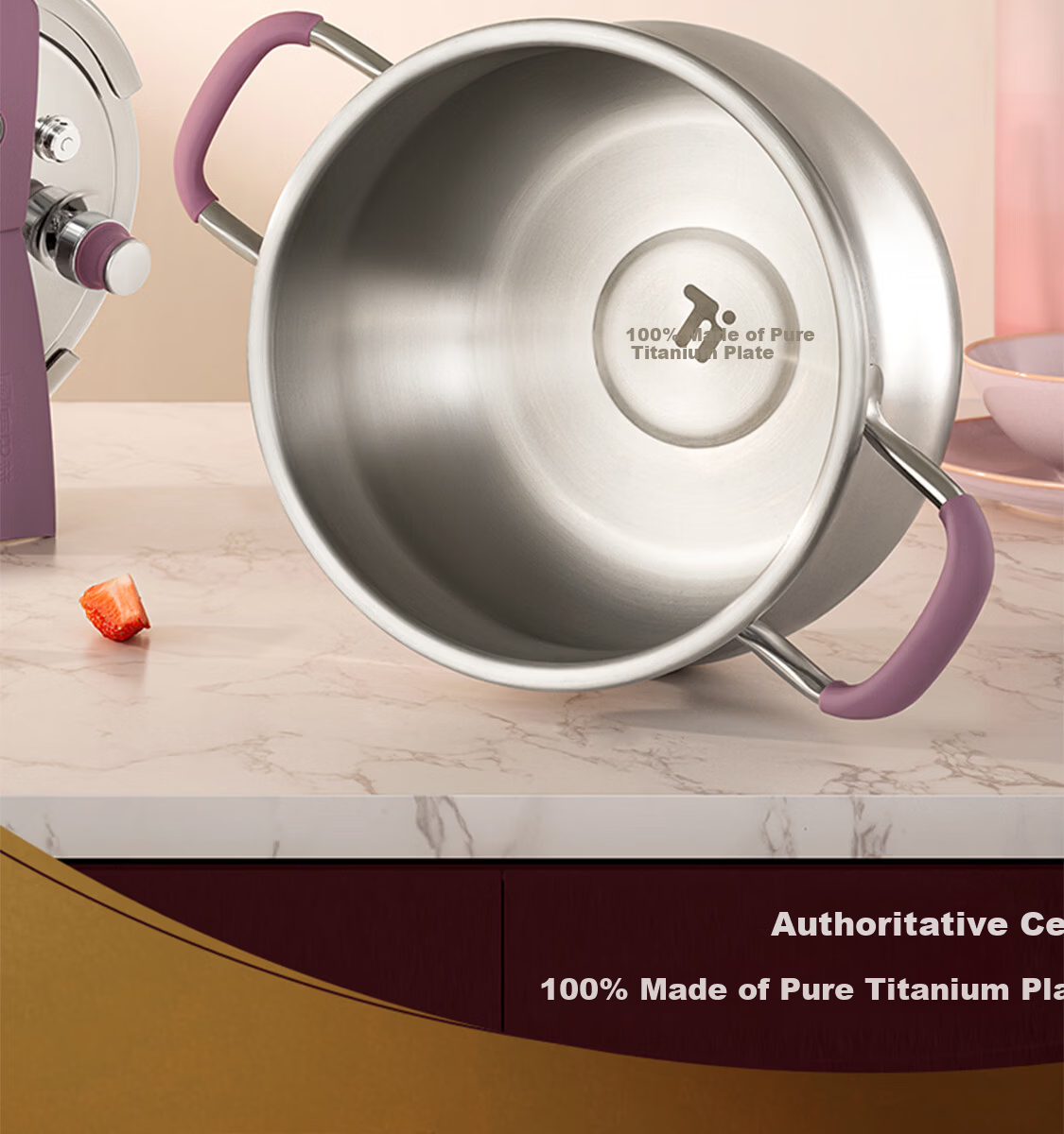 Kambach Pure Titanium Pressure Cooker Single-Handed Opening Multi-Safety Explosion-Proof Foldable Standing Lid Compatible with Induction and Gas Stoves 5