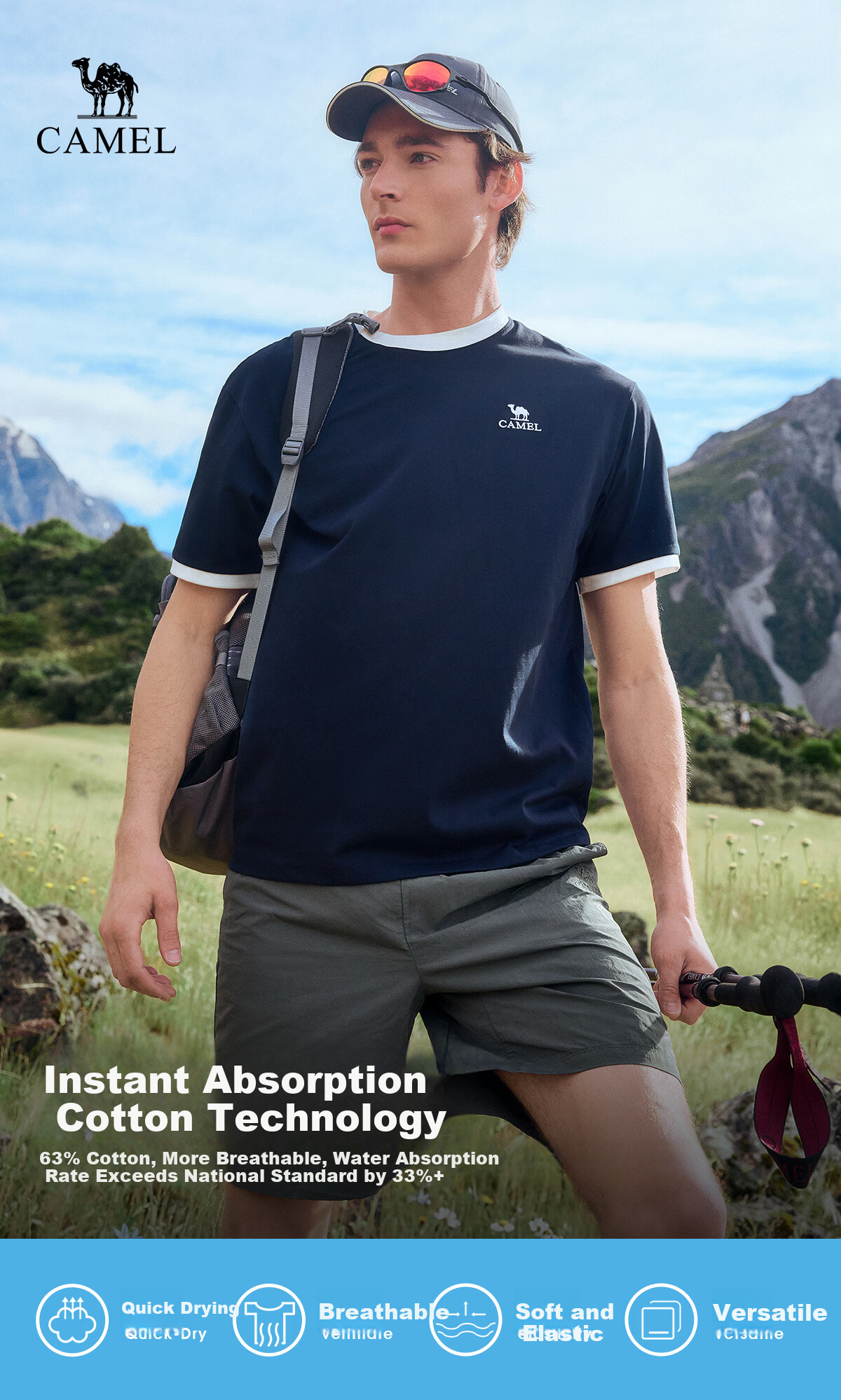 CAMEL Outdoor Quick-Dry Short Sleeve Unisex 2026 Spring Summer Breathable Sports Loose Fit Crew Neck Casual T-Shirt 9096 1