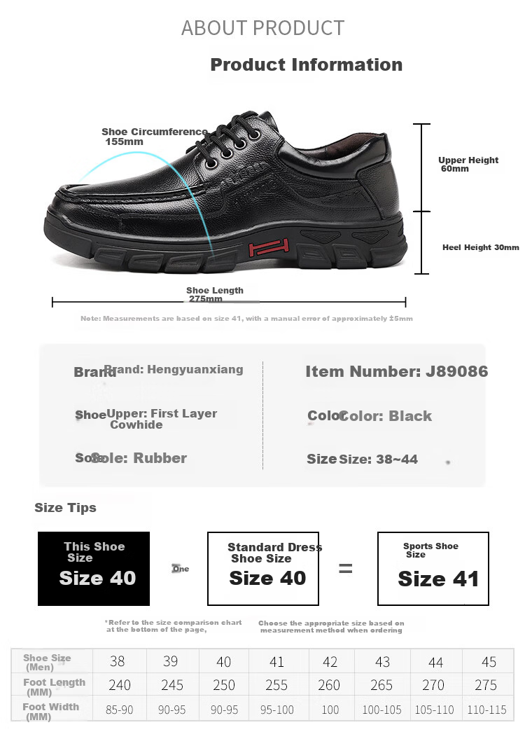 Hengyuanxiang Men's Slip-On Outdoor Casual Lace-Up Breathable Commuter Shoes J89086 Black 42 3
