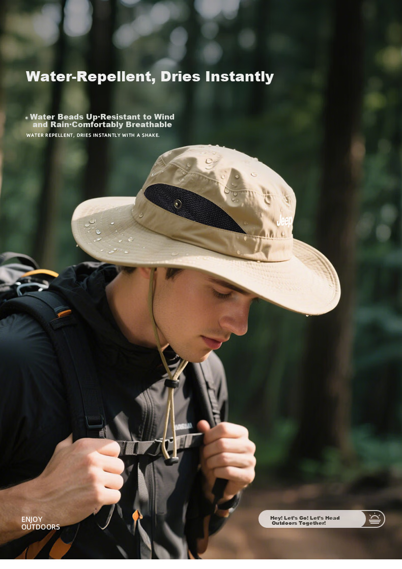 JEEP Men's Summer Sun Protection UV Shield Outdoor Hiking Fishing Sun Hat Fisherman Cap 11