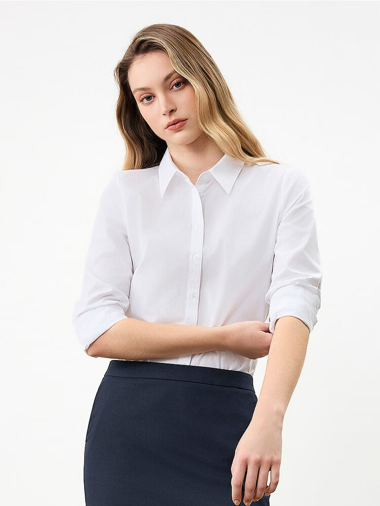 G2000 Women's 2026 Spring Summer Cotton Non-Iron Long Sleeve Shirt with Necklace, Mall Edition 23