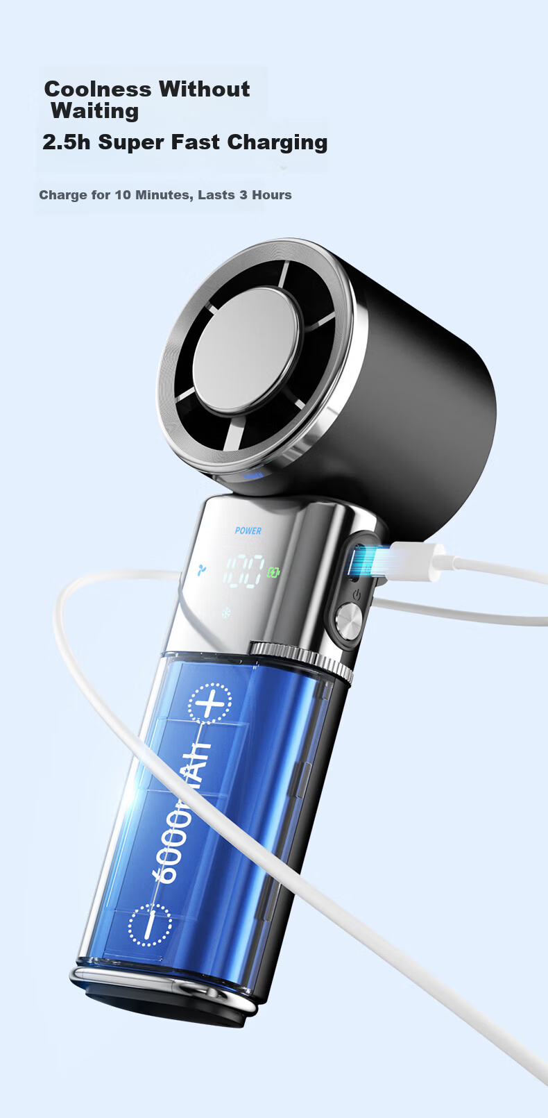 Viken Handheld Mini Fan High-Speed Cooling Portable Neck Hanging Small Electric Fan Power Bank 10000mAh for Outdoor Travel 22