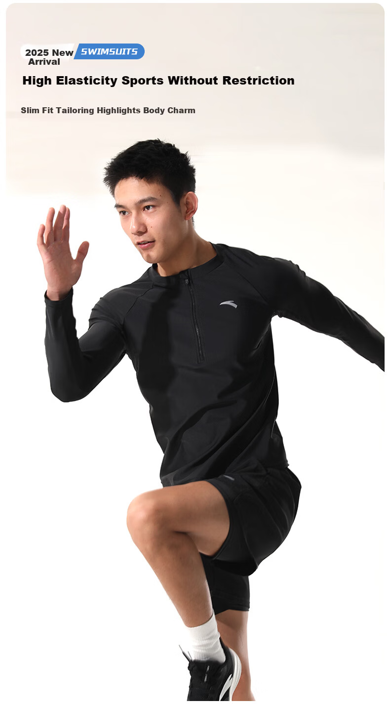 ANTA Men's Long Sleeve Swim Shirt Quick-Dry Anti-Embarrassment Professional Hot Spring Zip-Up Surfing Swimwear XL 6
