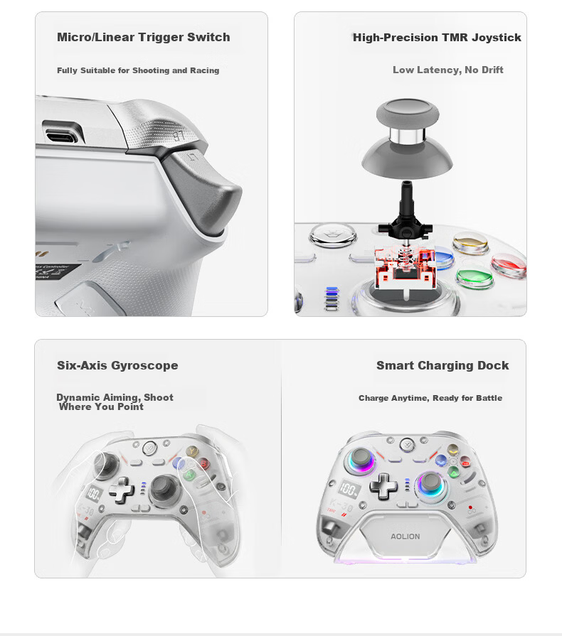 Aolion K30 Gaming Controller Layout Switch PC Steam Dual Trigger Switch 2nd Gen NS Android iOS iPad Xbox-style Wireless Bluetooth Gamepad 3