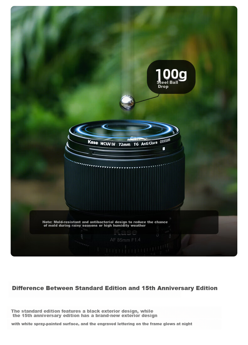 Kase UV Filter 4th Generation MCUV Filter 82mm High Definition High Transparency Anti-Glare Anti-Ghosting Anti-Drop Ultra-Thin No Vignetting Waterproof Scratch-Resistant Lens Protector 5