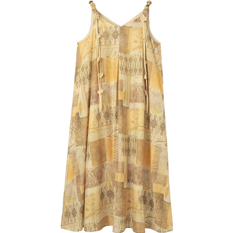 Demana Romantic City Summer Vacation Printed Rope Decor Sleeveless Slim Fit Vest Dress for Petite Women
