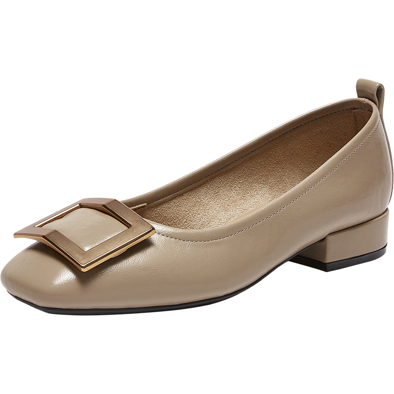 BASTO 26 Spring Simple Fashion Metal Buckle Chunky Heel Square Toe Women's Shoes B0016AQ6 Khaki 38