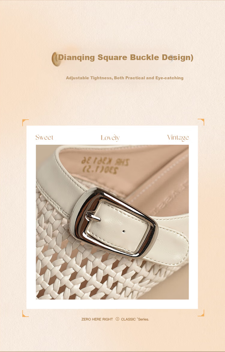 ZHR Zese Women's French Style Woven Beach Sandals, Height-Increasing Half Slippers, Summer Outdoor Wear with Skirts, Beige K361 Size 38 4