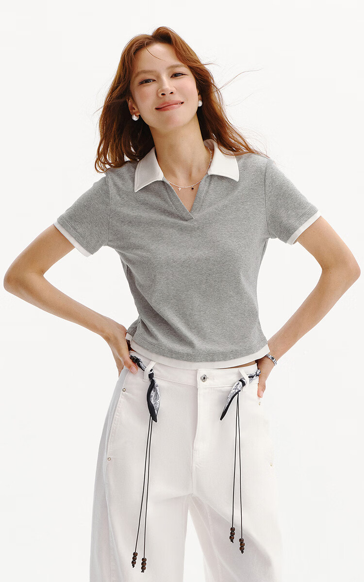 Semir Mall Same Style | Women's Summer Polo Shirt Fake Two-Piece Slim Fit 2026 Petite Pullover 101326115001 2