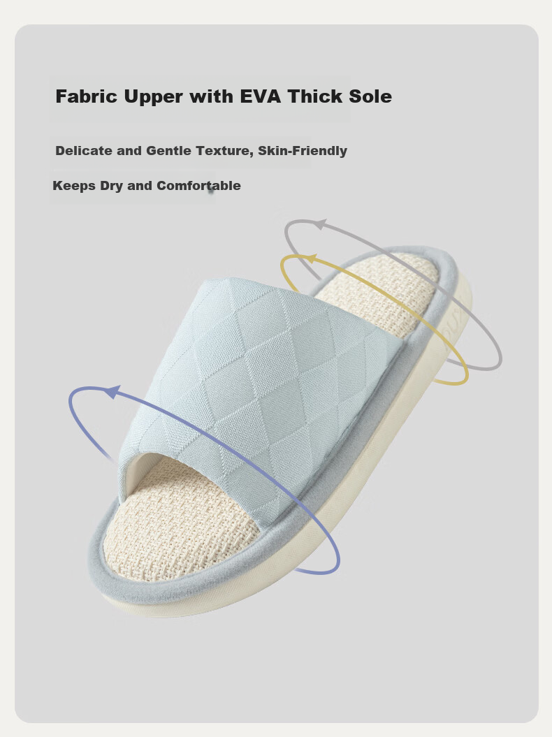 Puxia Linen Slippers Women Couples Thick Sole Non-slip Breathable Silent Home Cotton Slippers Men Light Blue Size 36-37 4