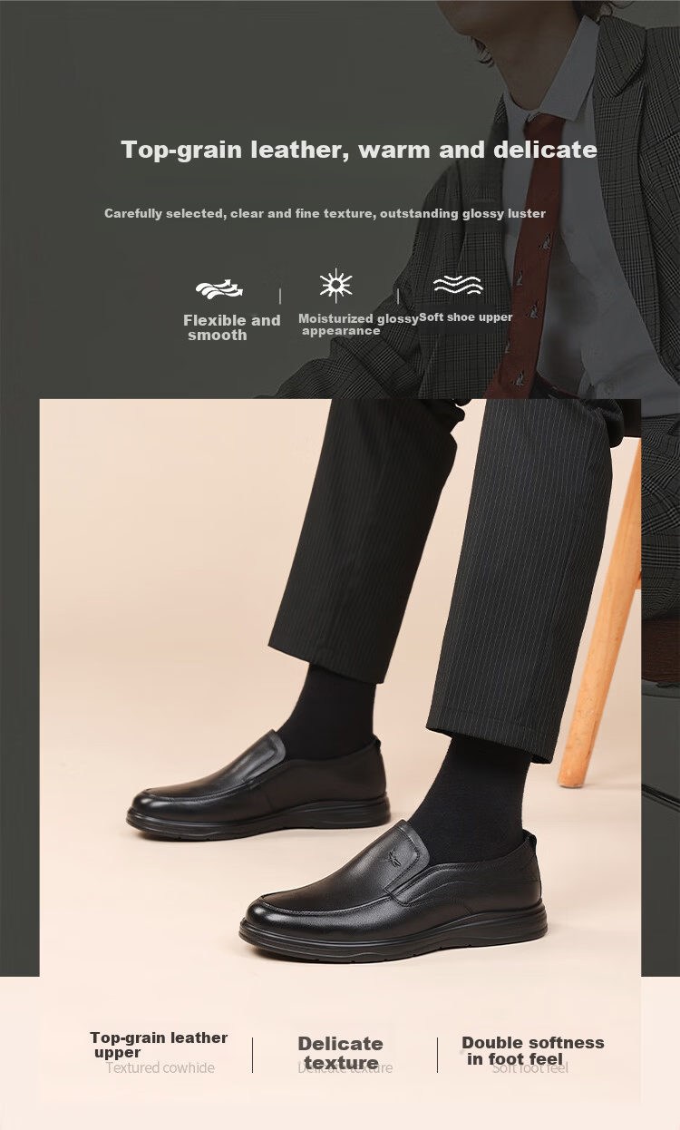 Red Dragonfly Men's Business Leather Slip-On Soft Sole Casual Shoes WTA161441 Black Size 42 4