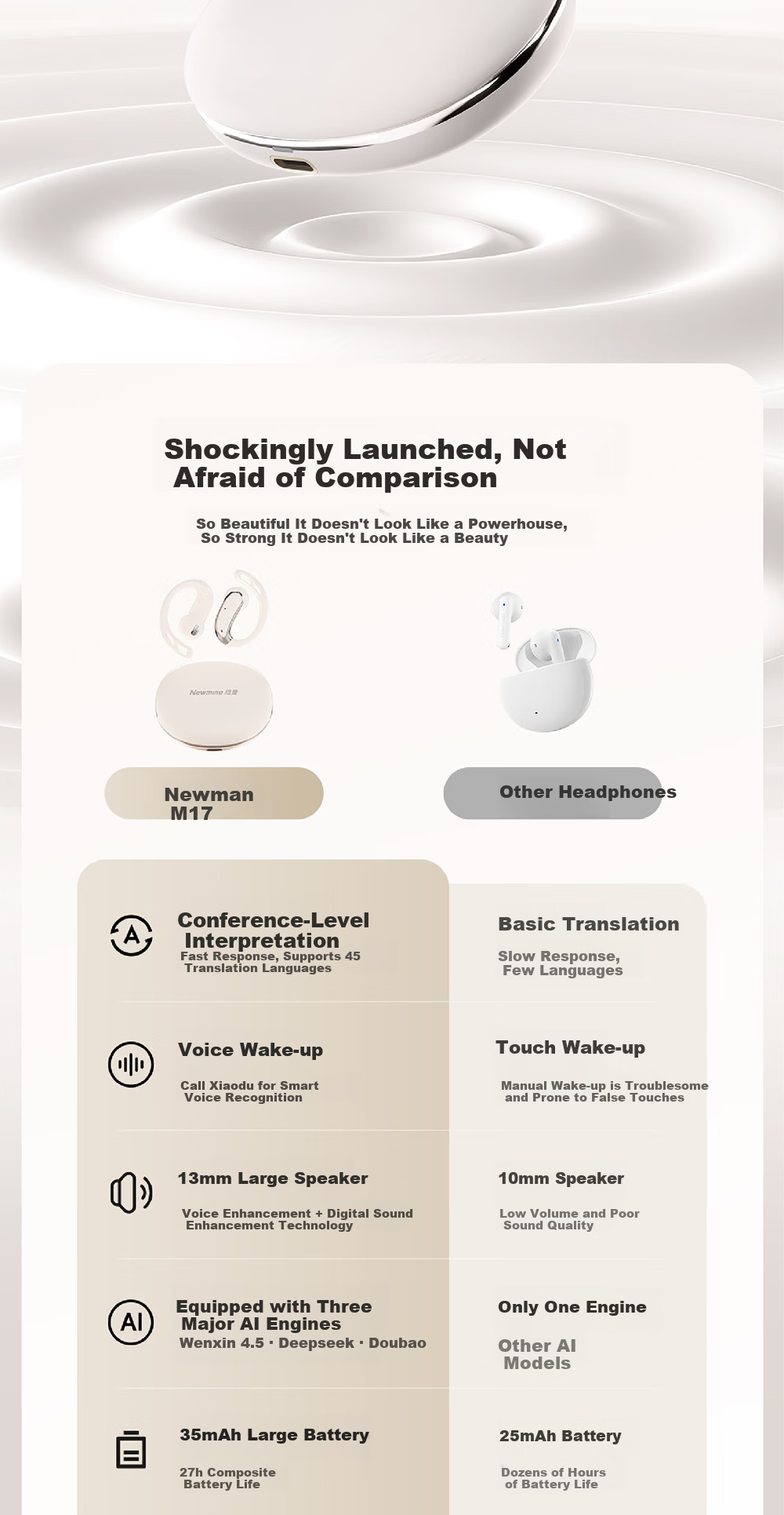 Newmine M17 Premium Sports Bluetooth Earphones Ear-Hook AI Translation Earbuds XiaoDu 5.0 Bone Conduction Wireless Bluetooth 6.0 Noise Cancelling Non-In-Ear Ink Black 2