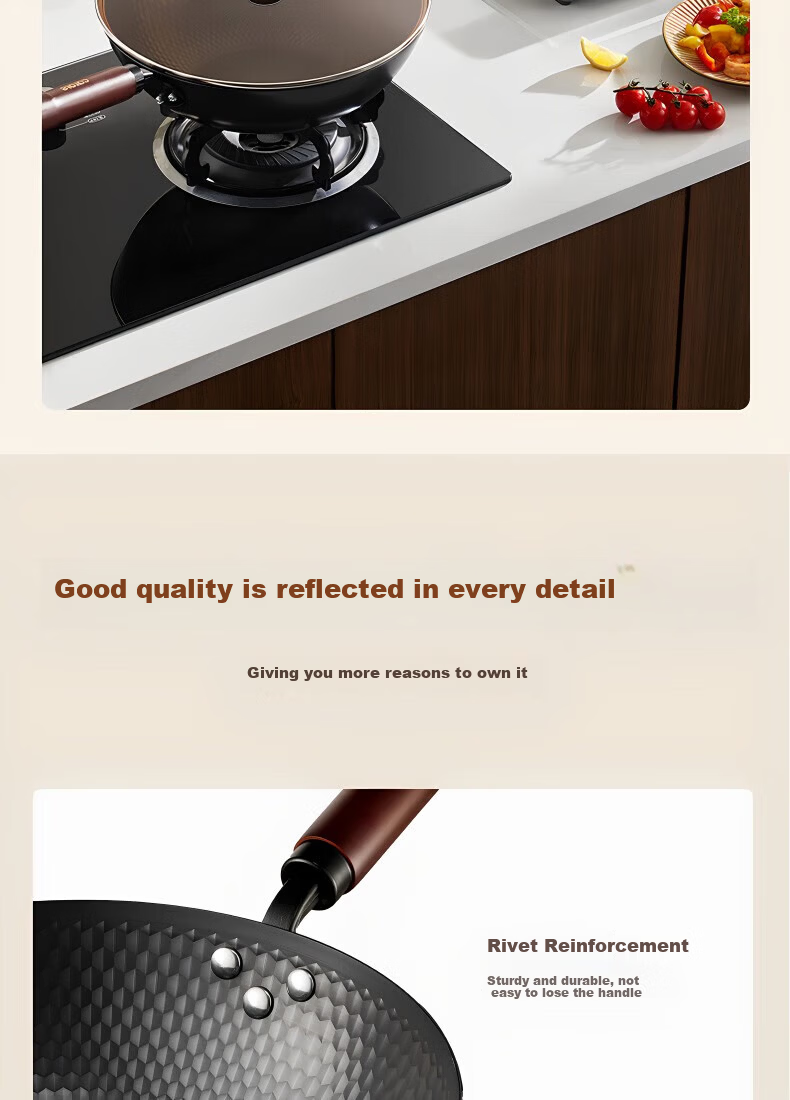 Carote 32cm Titanium-Free Coating Iron Wok Non-Stick Stir Fry Pan for Home Use Compatible with Gas and Induction Cooktops 15