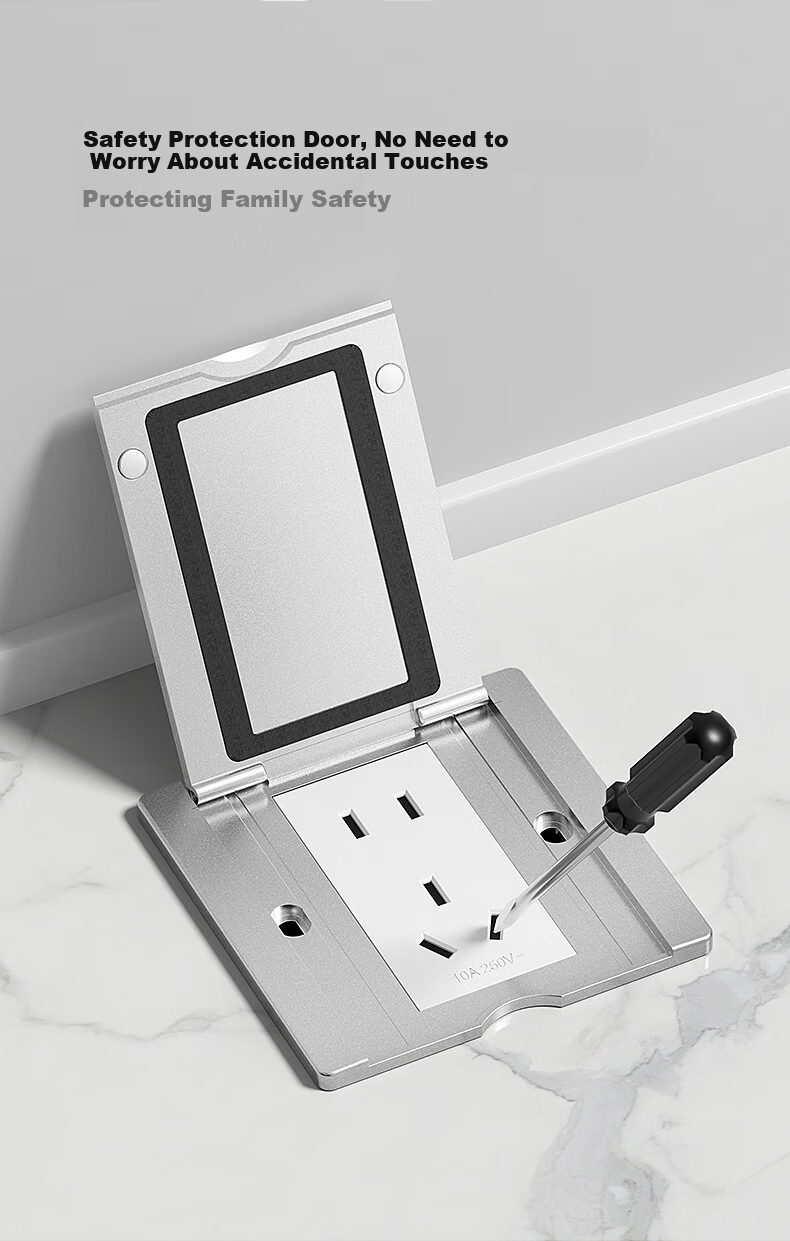 CHIGO Model 86 Concealed Embedded Ultra-thin Flush Waterproof Floor Socket Cover Multifunctional Stainless Steel 5-Hole Floor Socket Silver 15