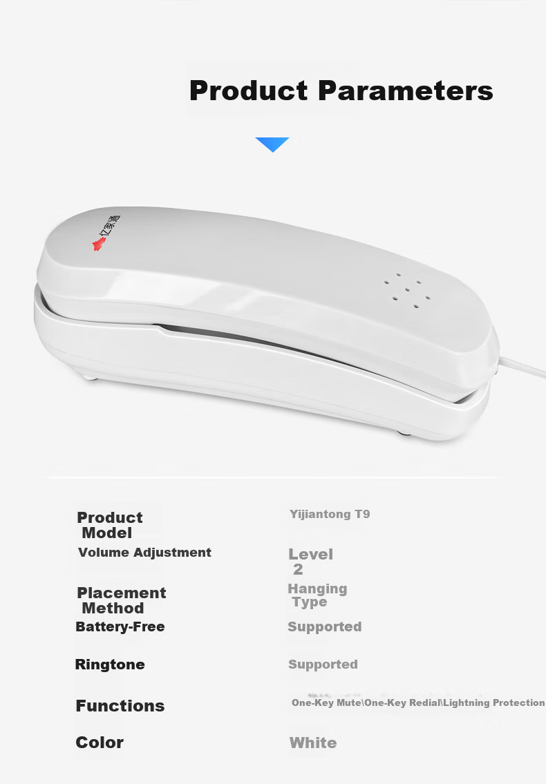 Yijiantong T9 Corded Phone Landline Wall-Mountable Caller ID Desk Phone for Elevator Bathroom Kitchen Hotel Home Use 10