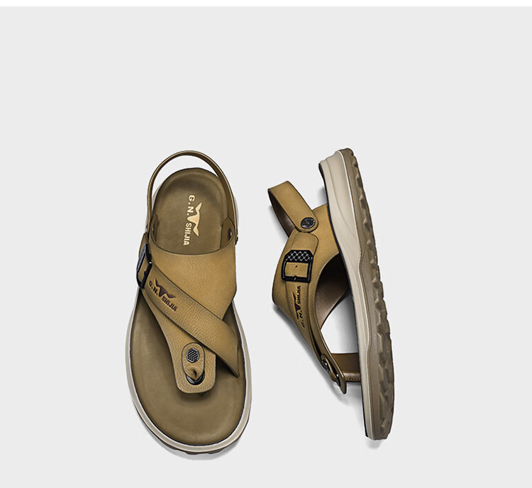 Bull Family Men's Leather Sandals Summer New Dual-Wear Soft Sole Durable Outdoor Beach Casual Flip-Flops 27