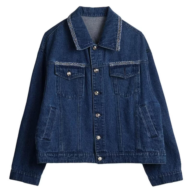 Olrain Eurielle Vintage Casual Denim Jacket Women Spring New Loose Short Coat Denim Blue L