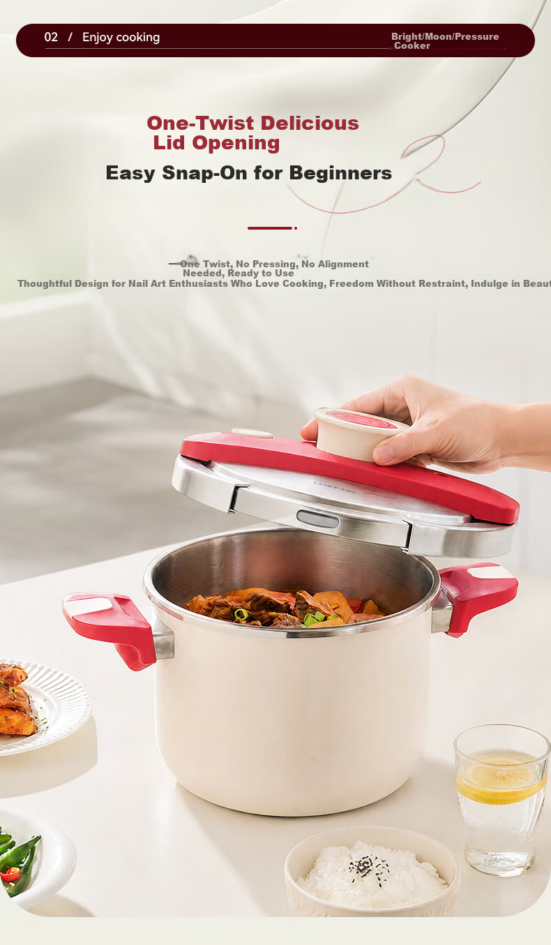 LINKFAIR High-Pressure Cooker Household Stainless Steel Explosion-Proof One-Touch Pressure Cooker Compatible with Gas and Induction Cookers 4