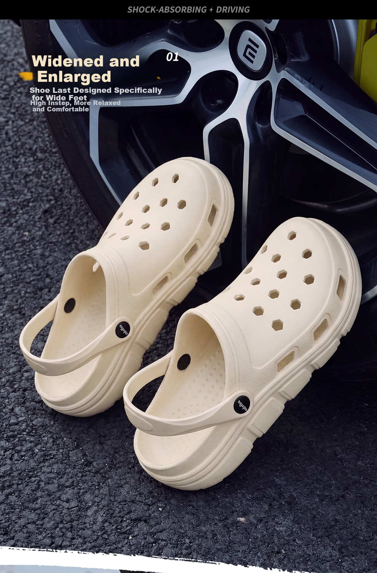 Big Size Men's Breathable Hole Shoes Non-Slip Thickened Outdoor Sandals Cushioned Slippers Beach Shoes Summer 5051 Khaki Size 46-47 6