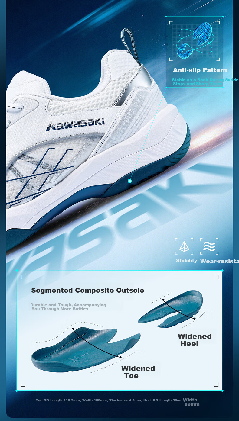 KAWASAKI Badminton Shoes, Non-Slip And Wear-Resistant, Unisex Sports Training Shoes K-003 Pro, White And Yellow, Size 43 6