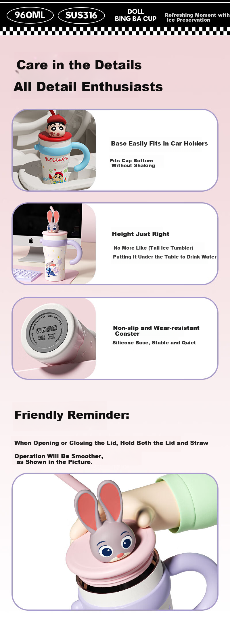 Disney Judy Hopps Jumbo Straw Insulated Water Bottle Large Capacity High-Value Portable Tumbler Birthday Gift 10