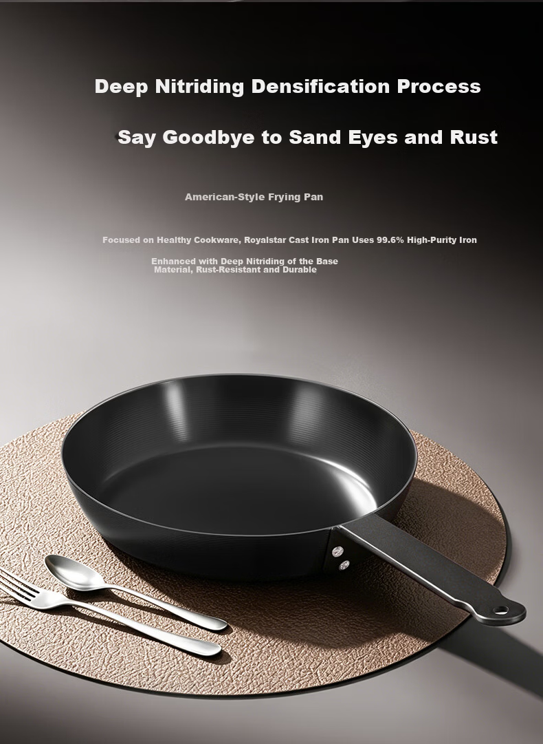 Royalstar Carbonized Non-Coated Frying Pan 24cm Non-Stick Skillet for Pancakes and Steaks Compatible with Induction Cooker 6