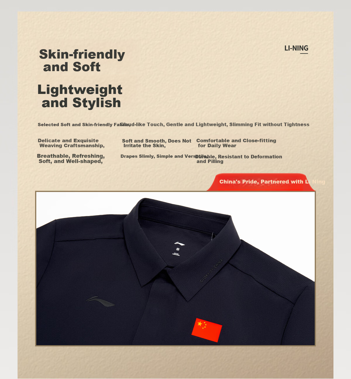 Li-Ning Glory National Flag Logo POLO Shirt for Men And Women, Cool-Feeling Sun Protection Sports Business Basic Shirt Short Sleeve Champion Style 4