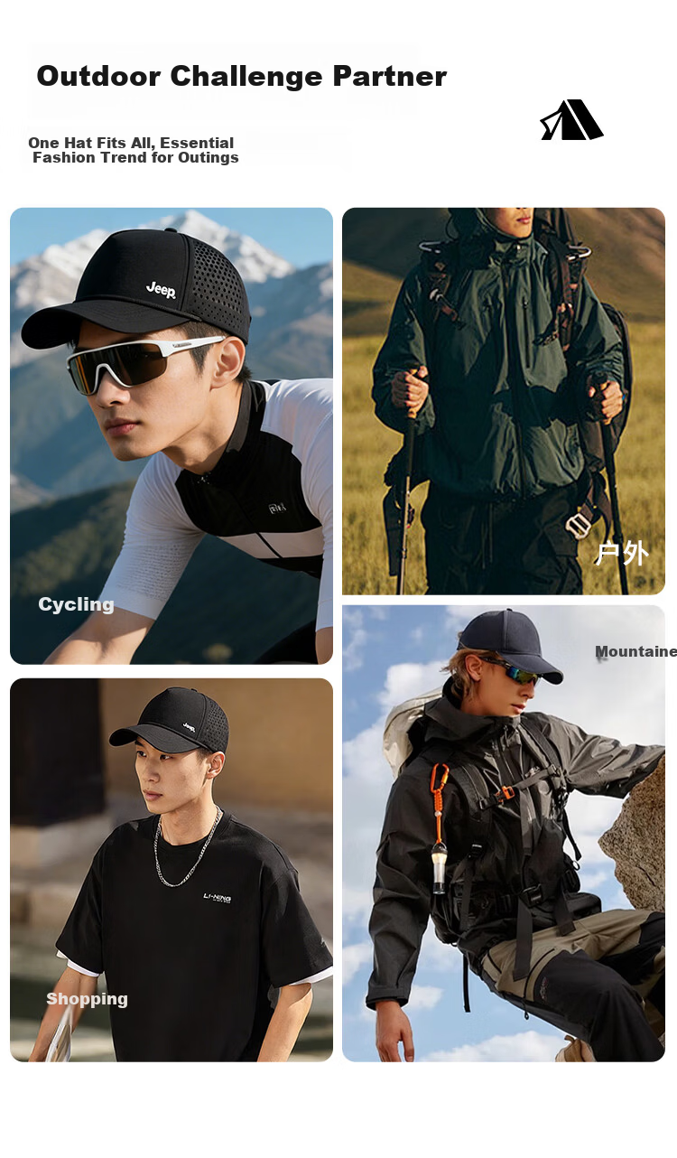 JEEP Breathable Mesh Cap Spring Summer Sun Protection Outdoor Sports Baseball Cap Lightweight for Men and Women Large Head Size 8