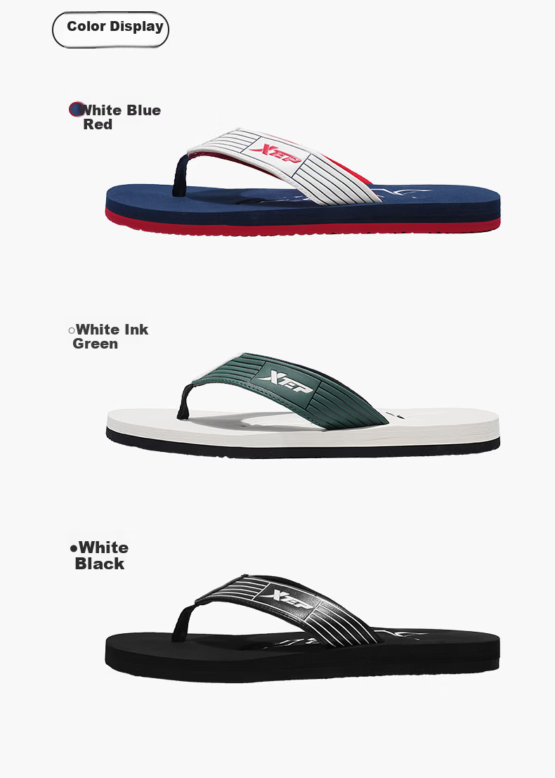 XTEP Men's Sports Herringbone Flip Flops Summer Outdoor Casual Sandals A082 White Black Size 39 7