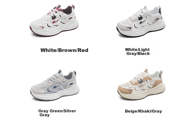 Warrior Official Women's Casual Shoes 2026 Summer New Breathable Height-Increasing Sports Shoes White/Light Gray/Black Size 36 7